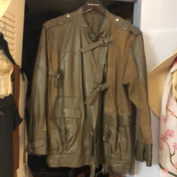 Olive green, leather, and suede jacket From Turkey Size 38 (8) - Picture 2 of 6